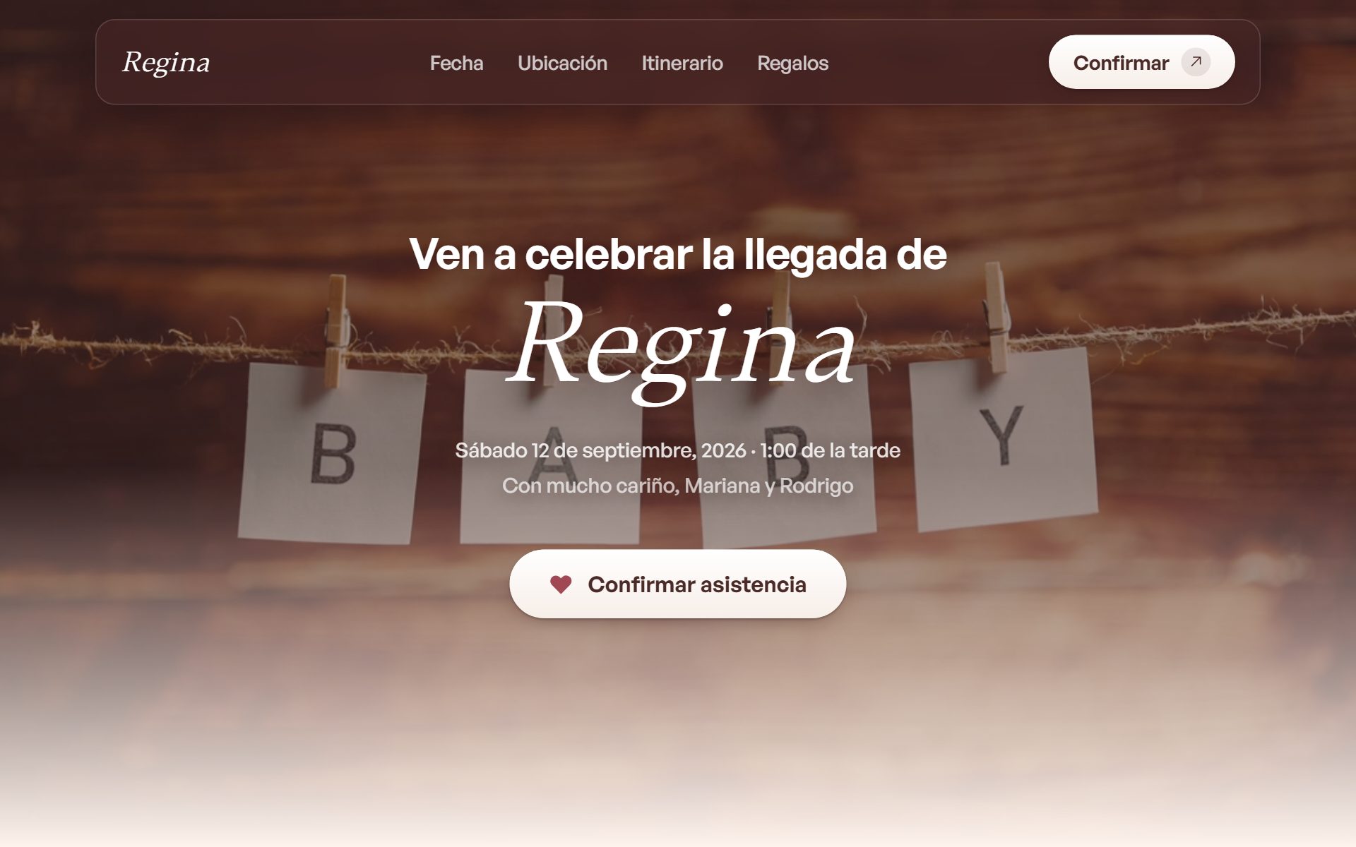Baby Shower de Regina — Invitación · confirmación de invitados